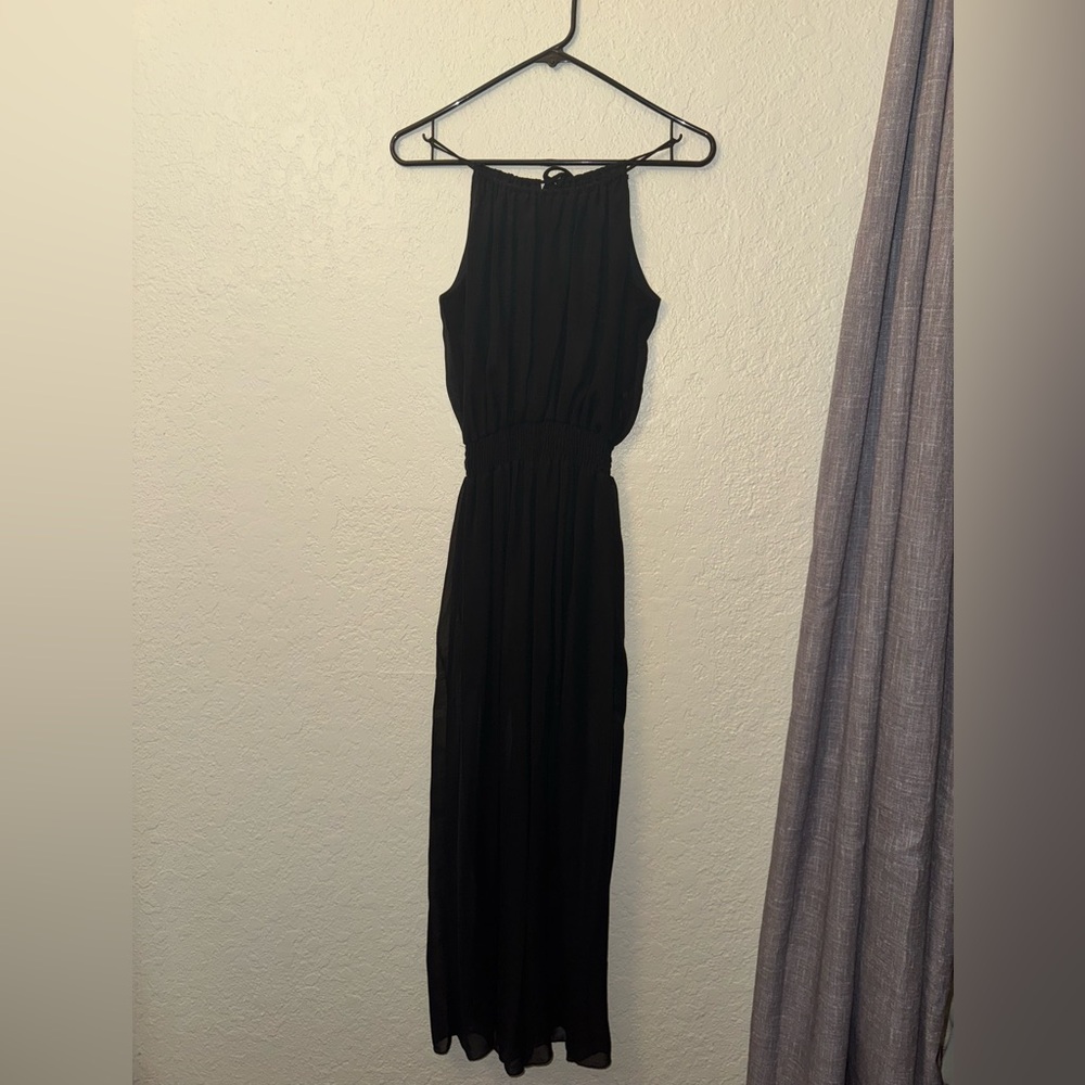 Black jumpsuit with slits and built in shorts